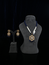 Kundan Polki Colored Stone And Pearl Beads Pendant Set