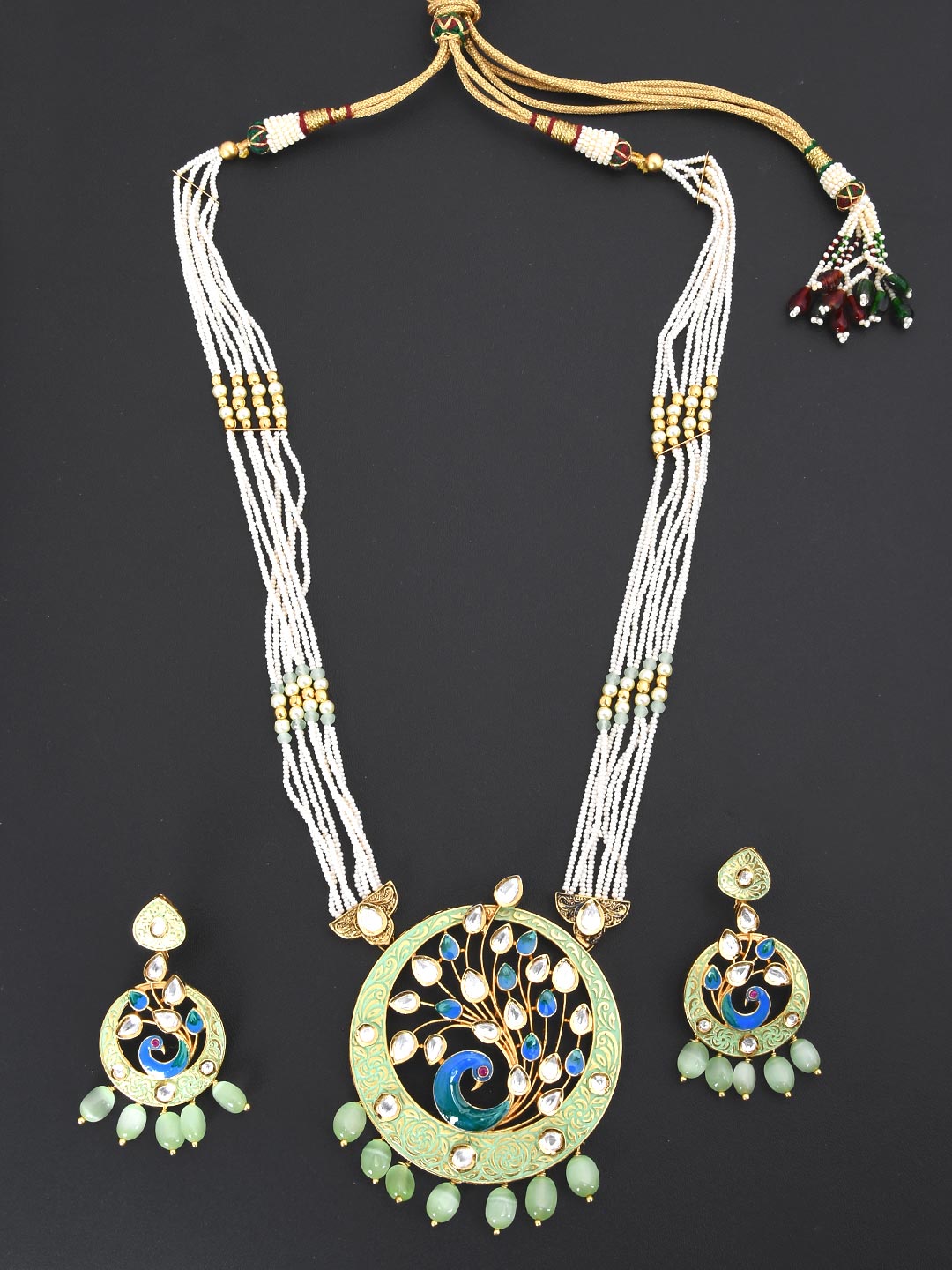 Peacock Enamelled Designer Pendant Set