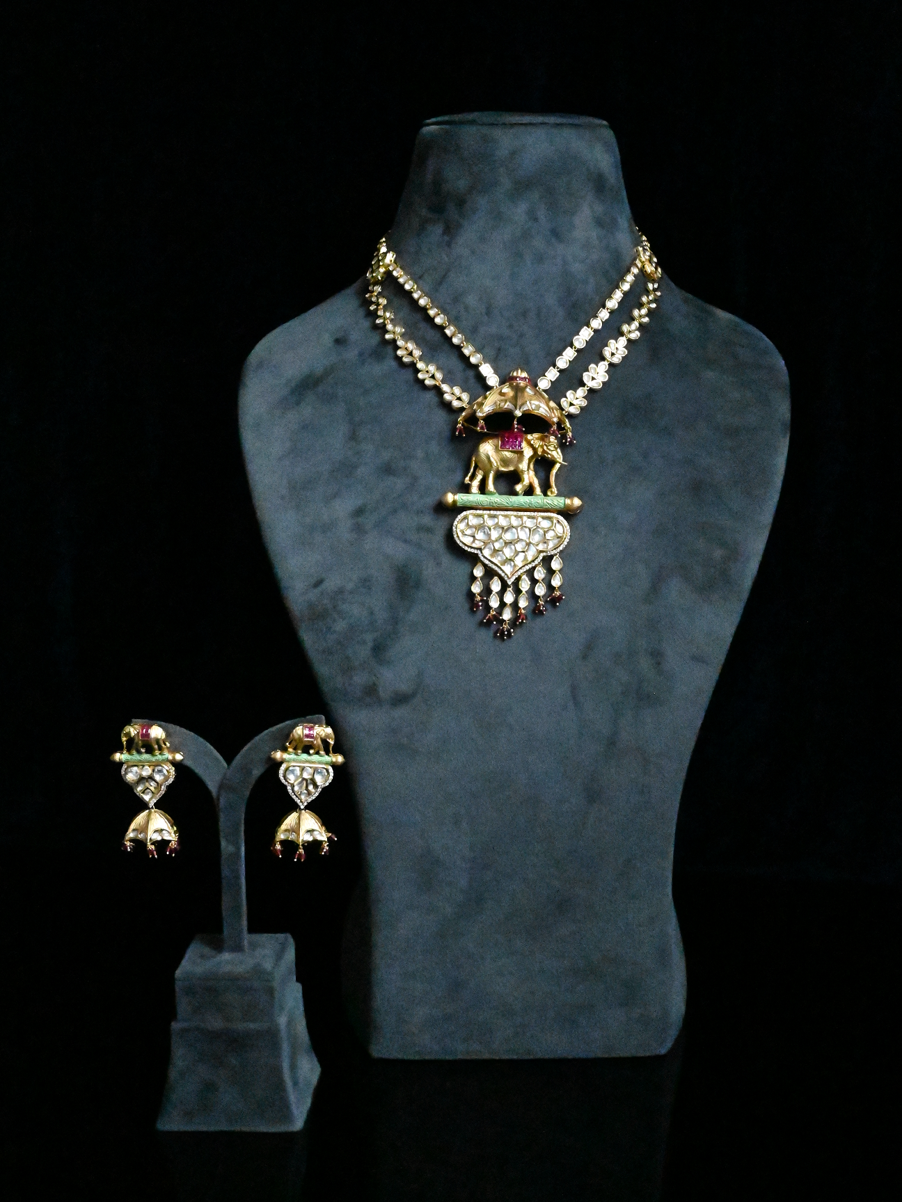Animals Kundan Meena Traditional Pendant Set