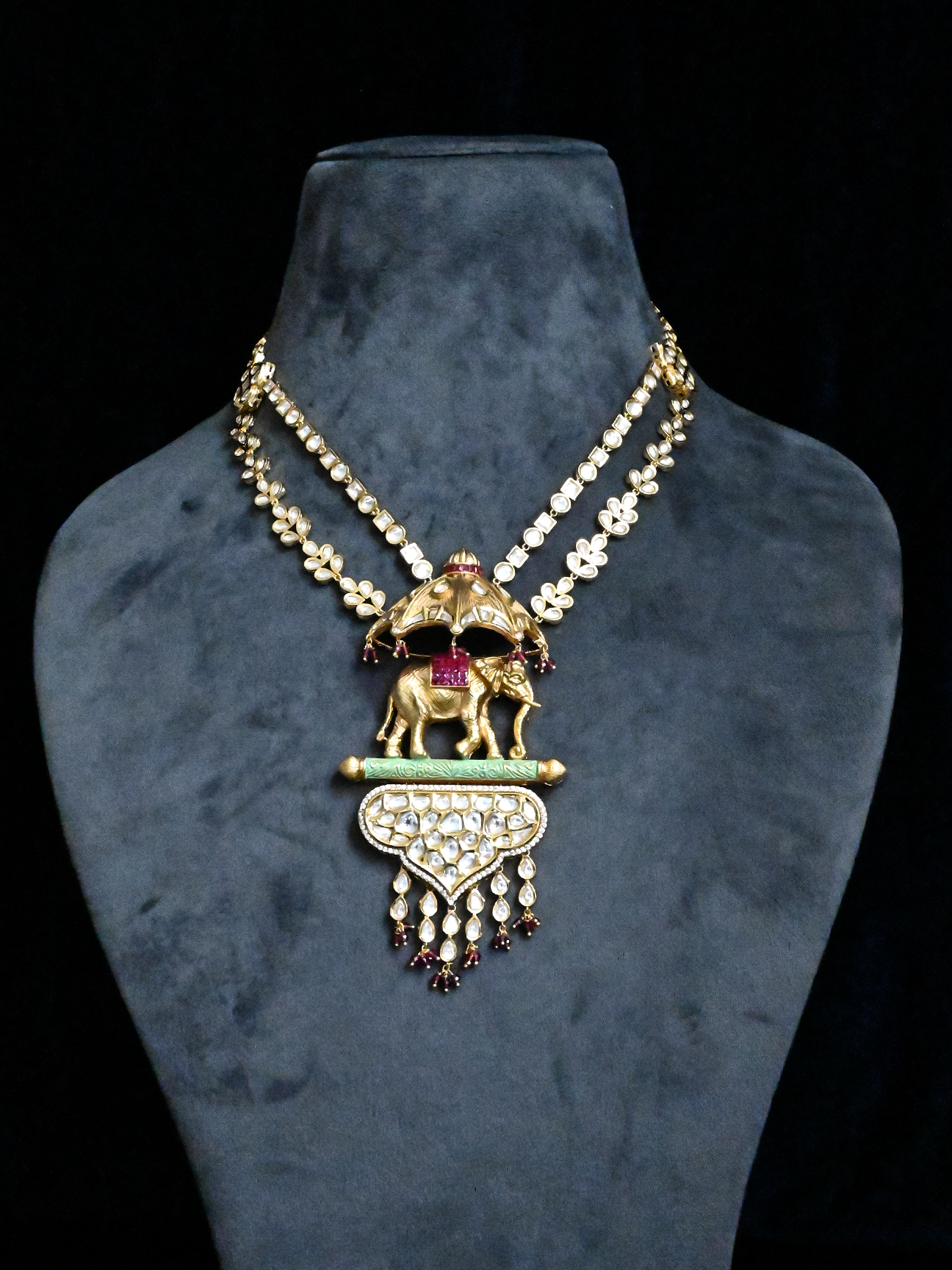 Animals Kundan Meena Traditional Pendant Set