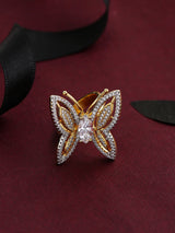 Butterfly Design International Style Two Tone Gold Plated Cocktail Ring