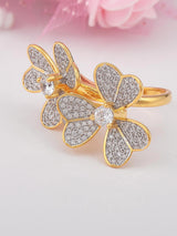 Big Bold Two Flowers Two Tone Plated Cocktail Ring
