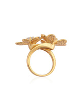 Big Bold Two Flowers Two Tone Plated Cocktail Ring