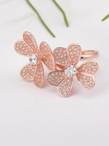 Big Bold Two Flowers Rose Gold Plated Cocktail Ring