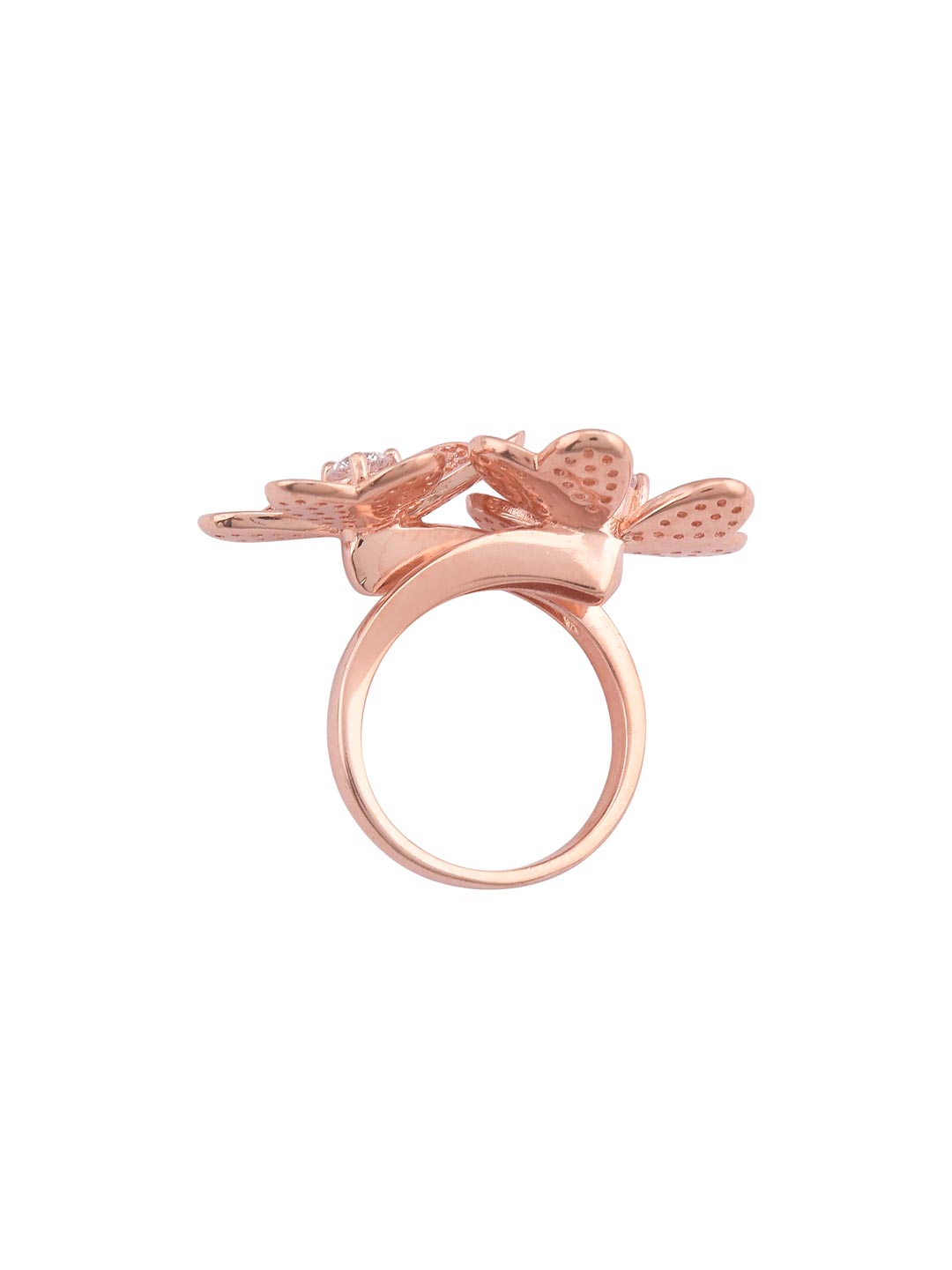 Big Bold Two Flowers Rose Gold Plated Cocktail Ring