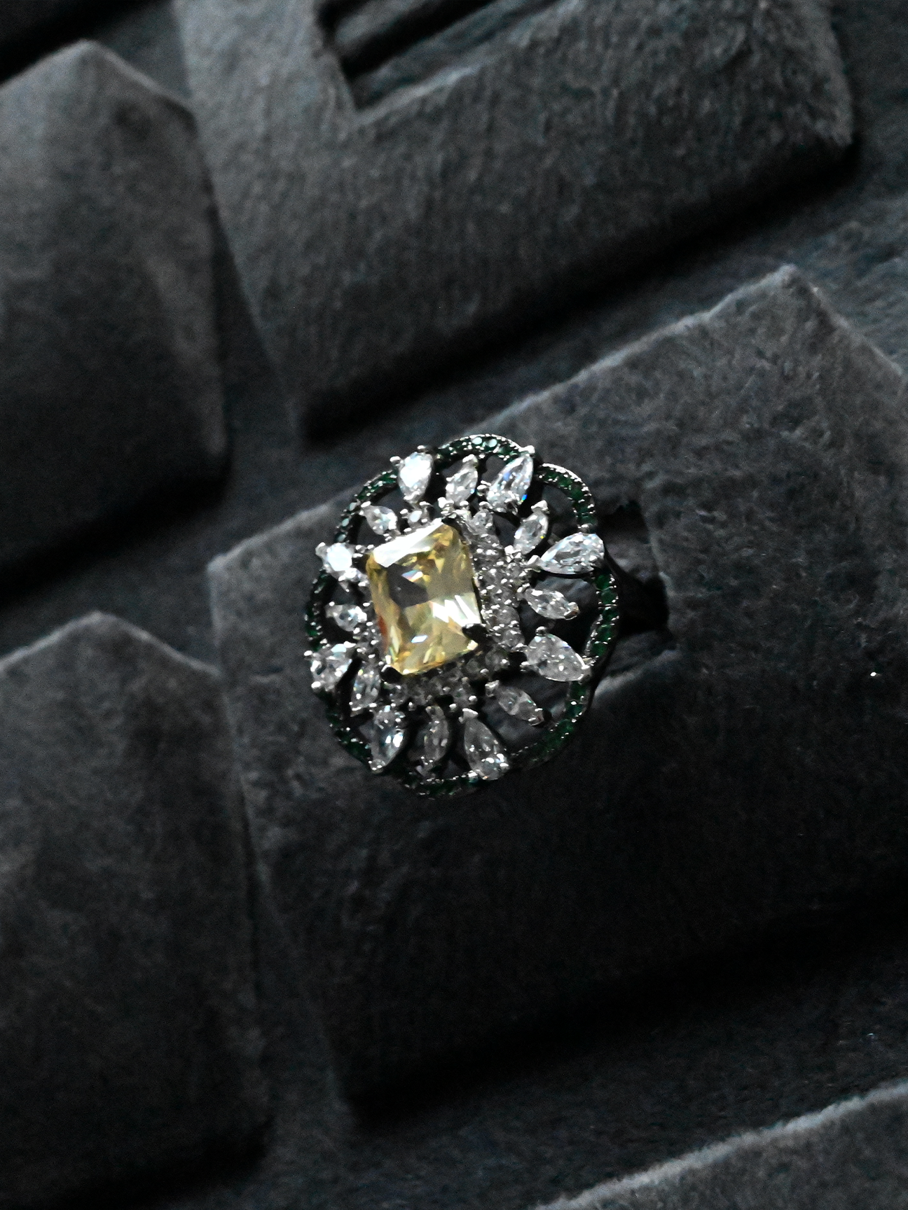 Floral Black Beauty Cocktail Ring