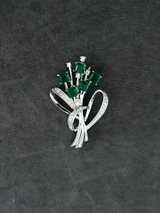 Floral Designer Green Colored Stone Sterling Silver Female Brooch