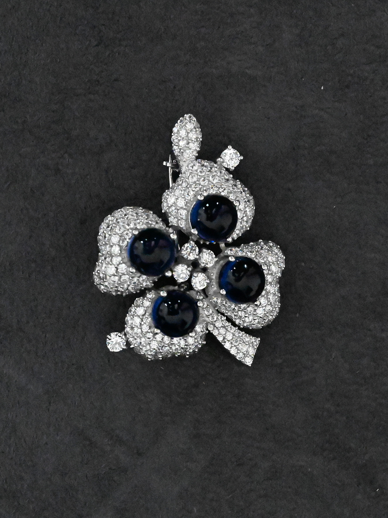 Floral Blue Colored Stone Sterling Silver Female Brooch