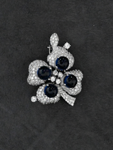 Floral Blue Colored Stone Sterling Silver Female Brooch