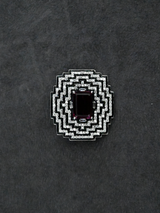 Classy Three Dimensional Rhodolite Colored Stone and Black Enamel Sterling Silver Female Brooch