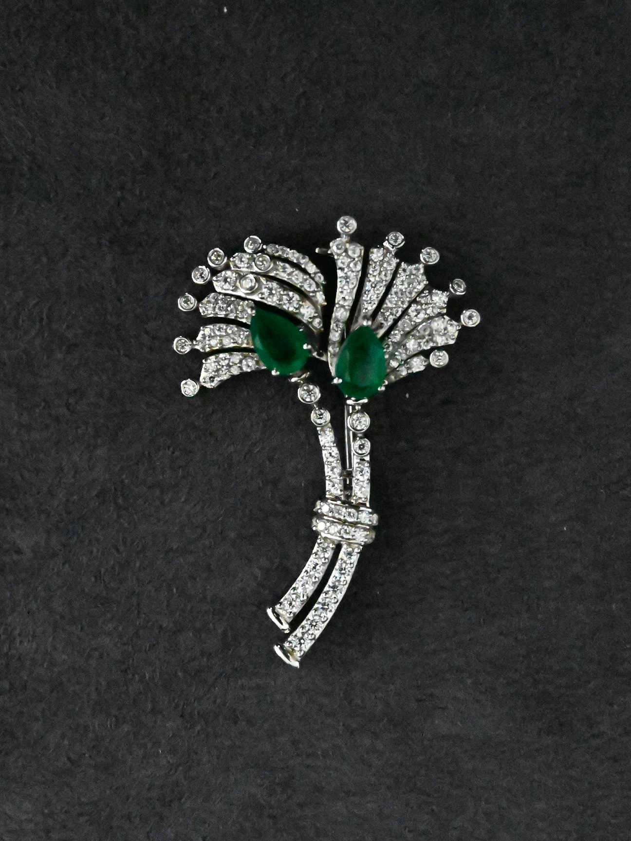 Floral Designer Green Colored Stone Sterling Silver Female Brooch