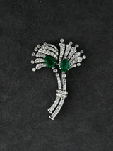 Floral Designer Green Colored Stone Sterling Silver Female Brooch