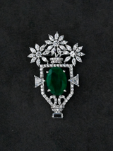 Floral Designer Green colored Stone Sterling Silver Brooch