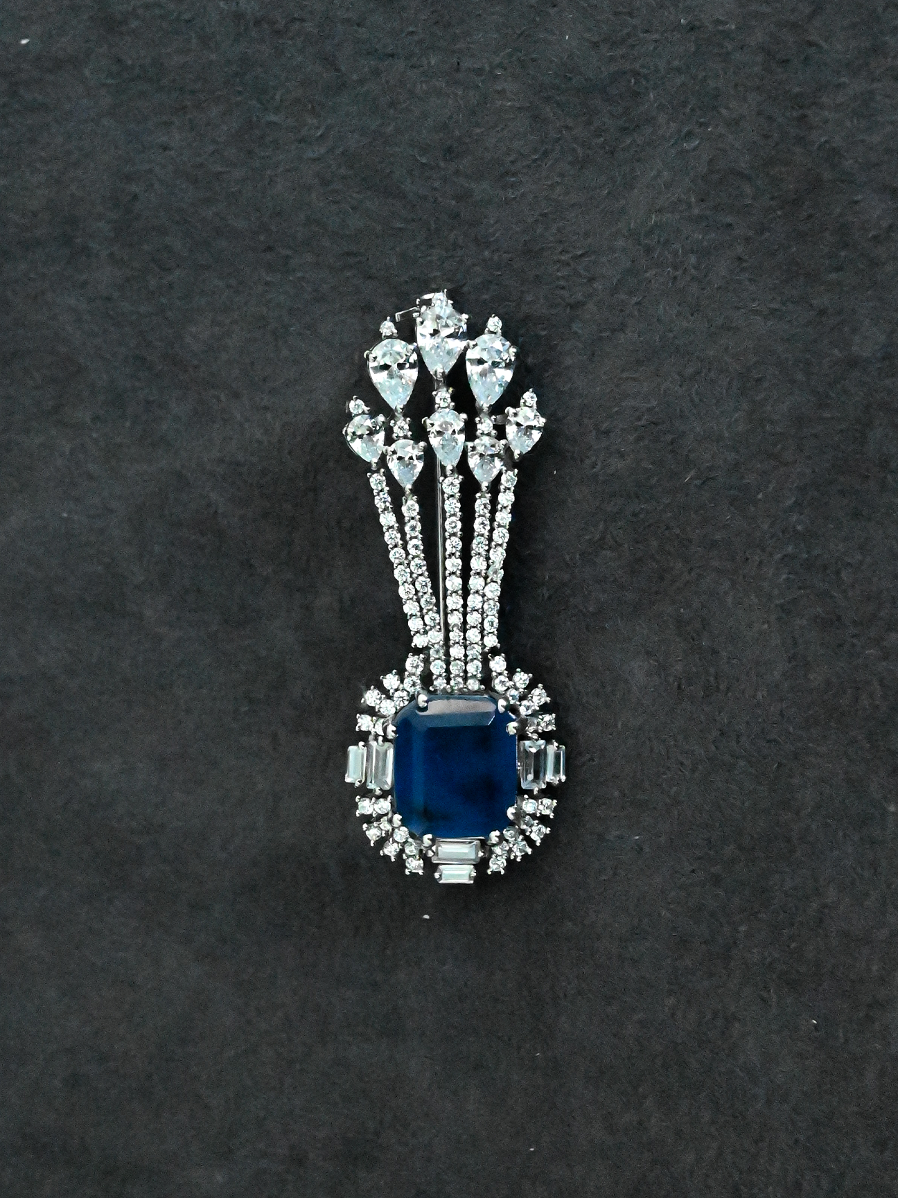 Blue Sapphire Sterling Silver Brooch