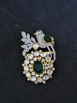 Parrot Design Floral Emerald Two Tone Gold Plated Sterling Silver Brooch