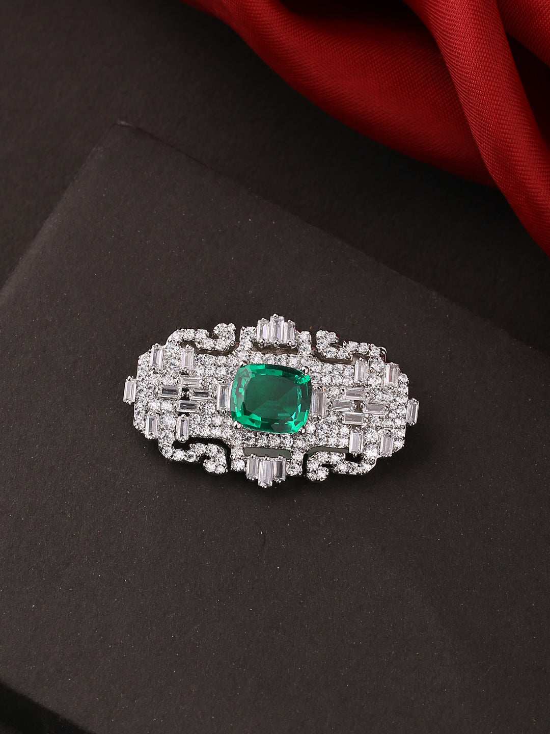 Exclusive Green Stone Sterling Silver Brooch