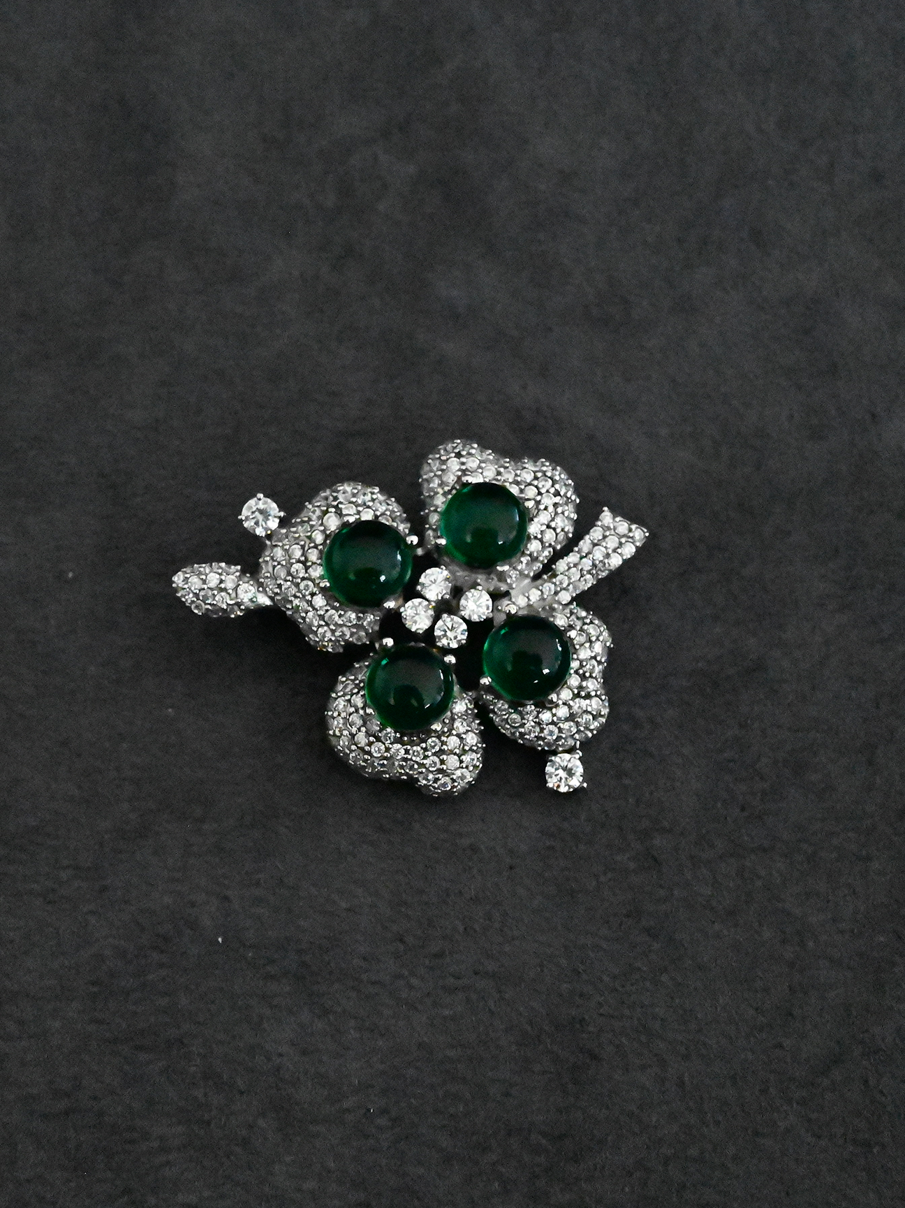 Floral Green Colored Stone Sterling Silver Female Brooch