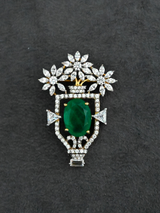Floral Designer Green colored Stone Two Tone Gold Plated Sterling Silver Brooch