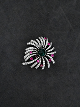 Floral Designer Red Green Sterling Silver Brooch