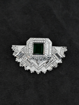 High End Designer White Enamel and Emerald Sterling Silver Brooch