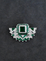 High End Designer Green Enamel and Emerald Sterling Silver Brooch