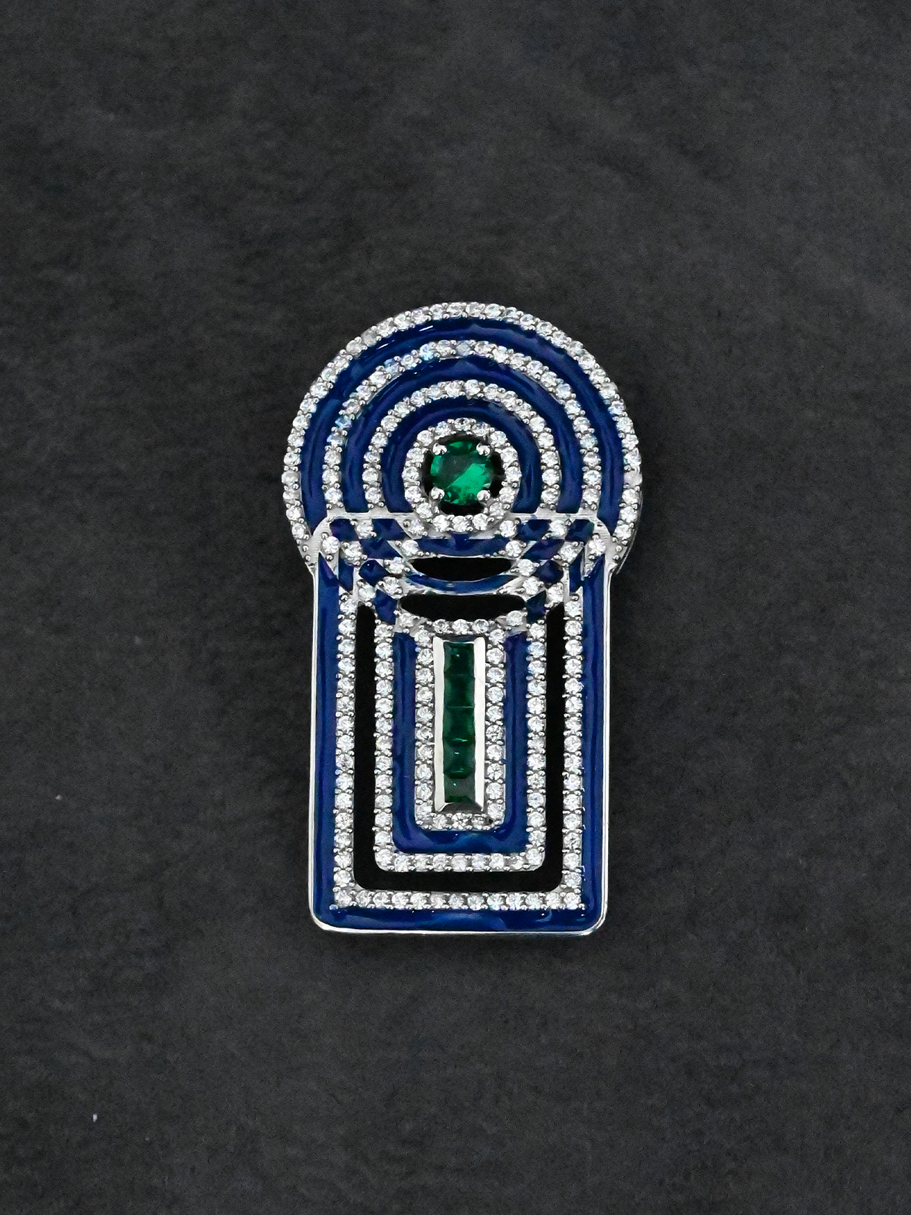 High End Geometric Designer Blue Enamel Sterling Silver Brooch