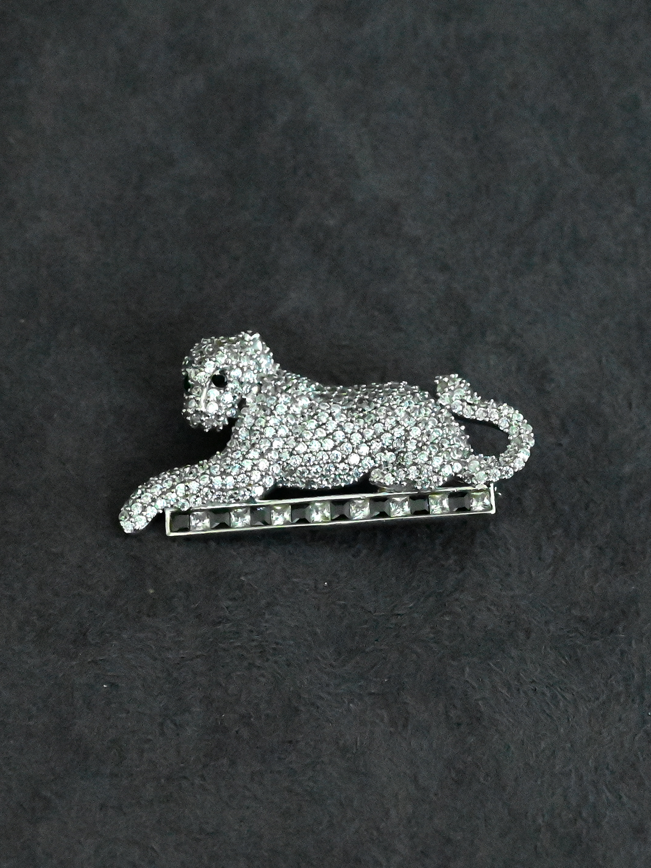 High End Designer Diamond Studded Panther Sterling Silver Brooch