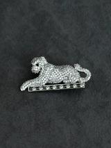 High End Designer Diamond Studded Panther Sterling Silver Brooch