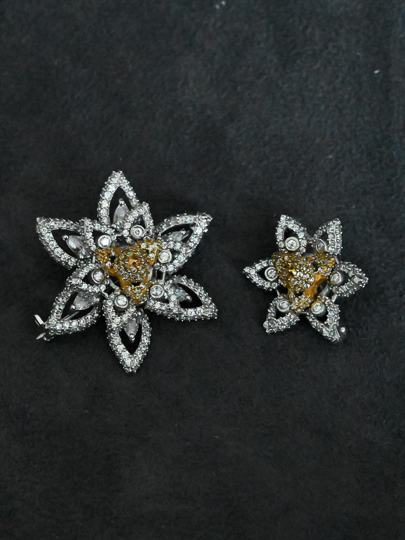 Floral Designer Two Tone Gold Plated Sterling Silver Brooch