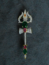 Trishul Design Ruby Emerald Gold Plated Sterling Silver Brooch