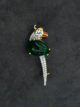 Parrot Designer Emerald Gold Plated Sterling Silver Brooch