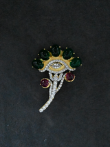 Floral Designer Emerald and Ruby Gold Plated Sterling Silver Brooch
