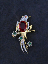 High End Designer Ruby and Emerald Gold Plated Sterling Silver Brooch