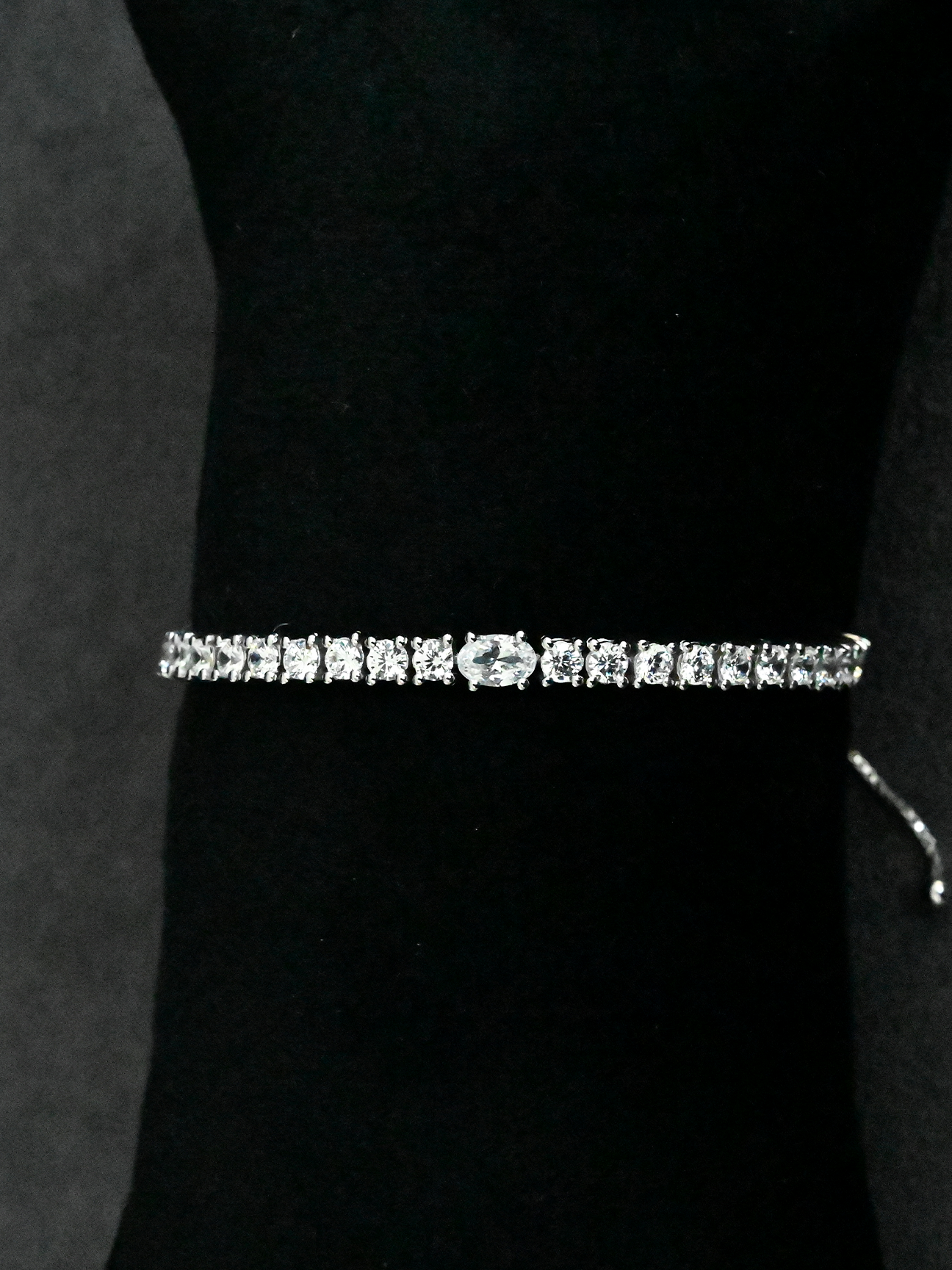 Designer Oval Centre and Round Diamonds Sterling Silver Bolo Bracelet