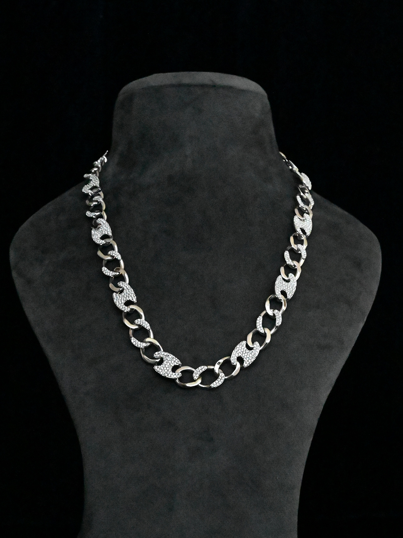 Station Cuban Links Mens Sterling Silver Mens Chain -12mm (Station Links Cuban Chain-12mm)