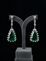 Designer Fancy Shape Long Green Stone Siver Earring