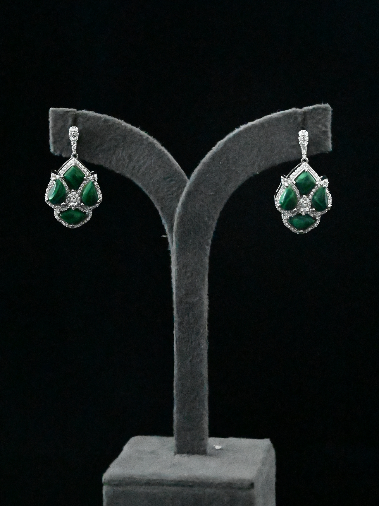 Malachite Inlay Floral Designer Sterling Silver Dangler Earring