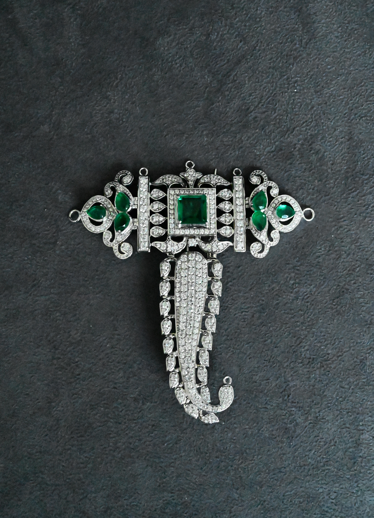 Emerald and Diamond Sterling Silver Sarpech Kalangi