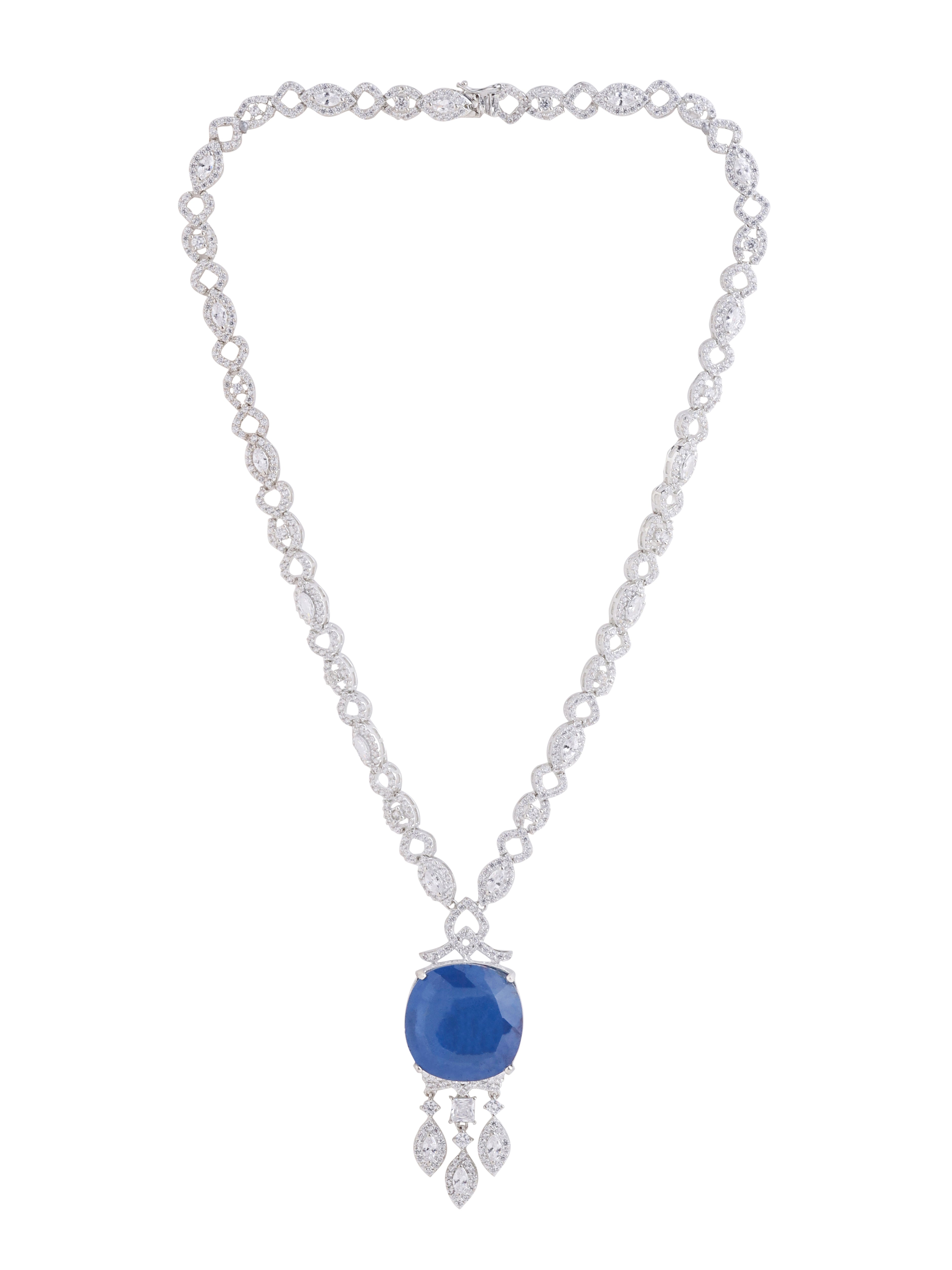 Classic Blue Color Stone Silver Necklace