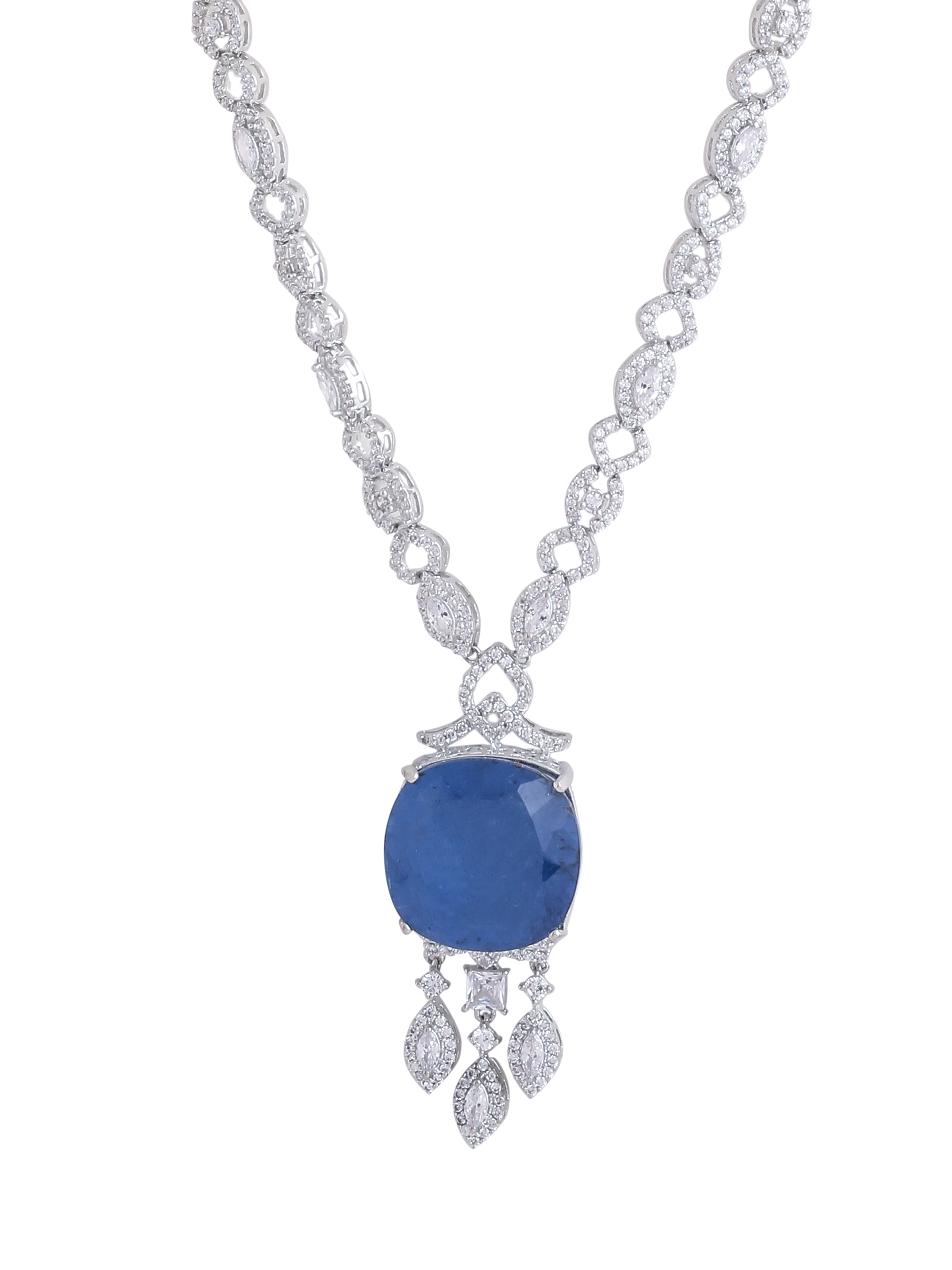 Classic Blue Color Stone Silver Necklace