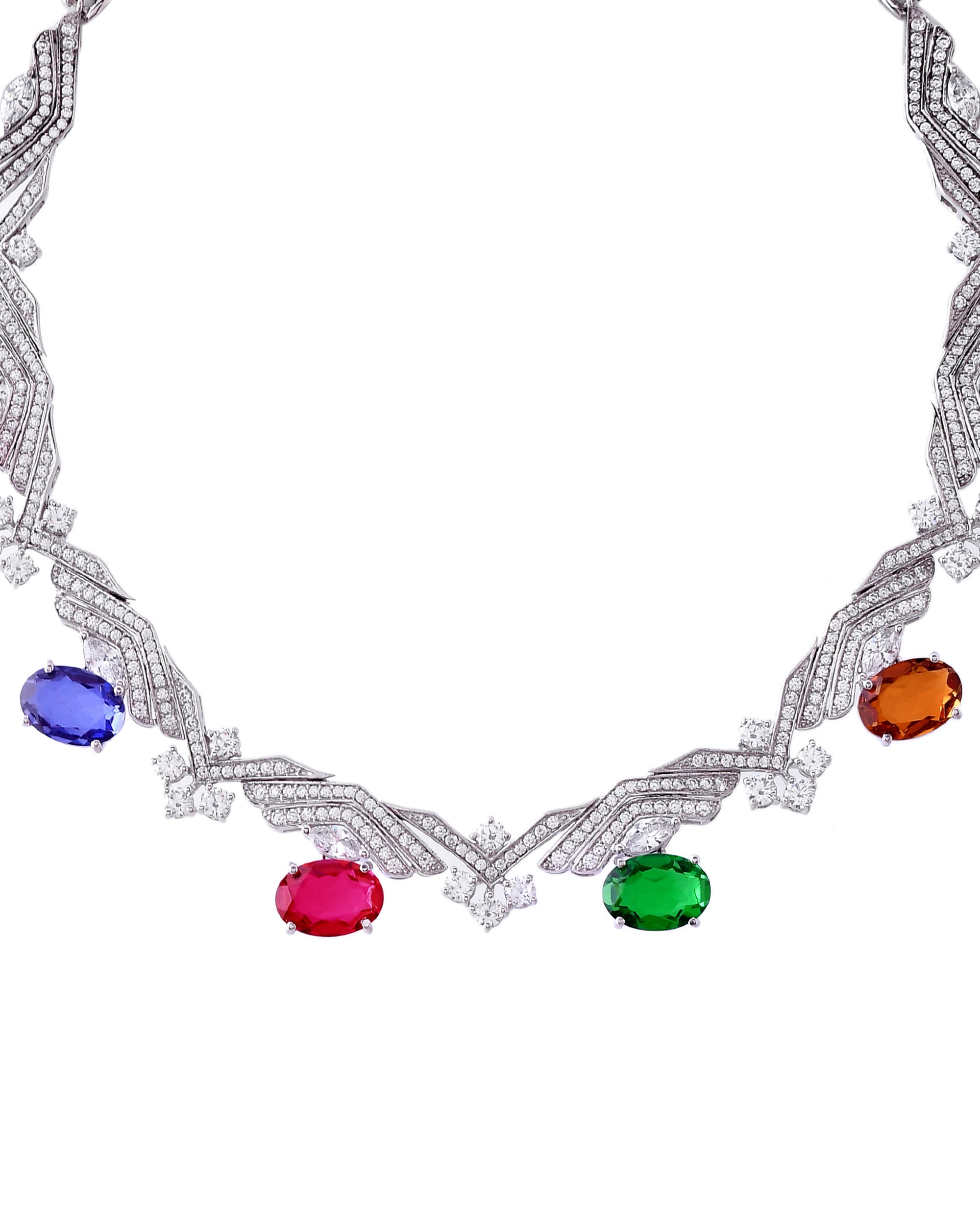 Designer Multi Color Silver Necklace