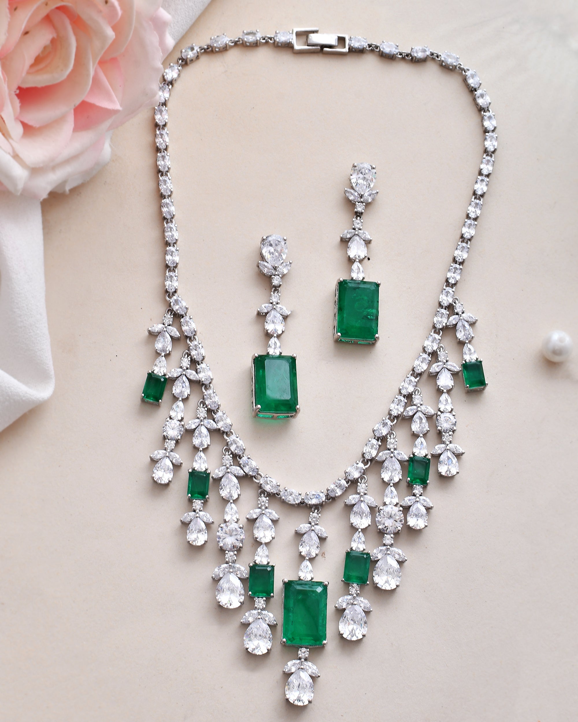 High End Colored Stones Studded Silver Necklace