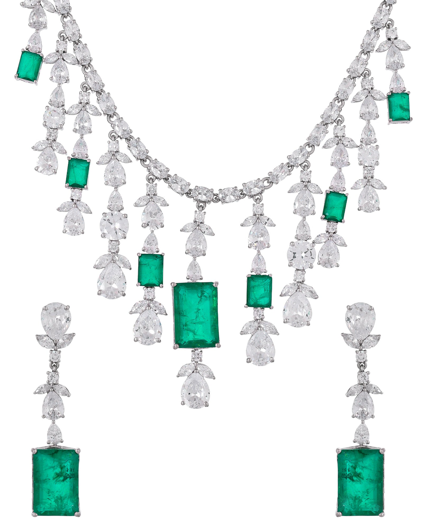 High End Colored Stones Studded Silver Necklace