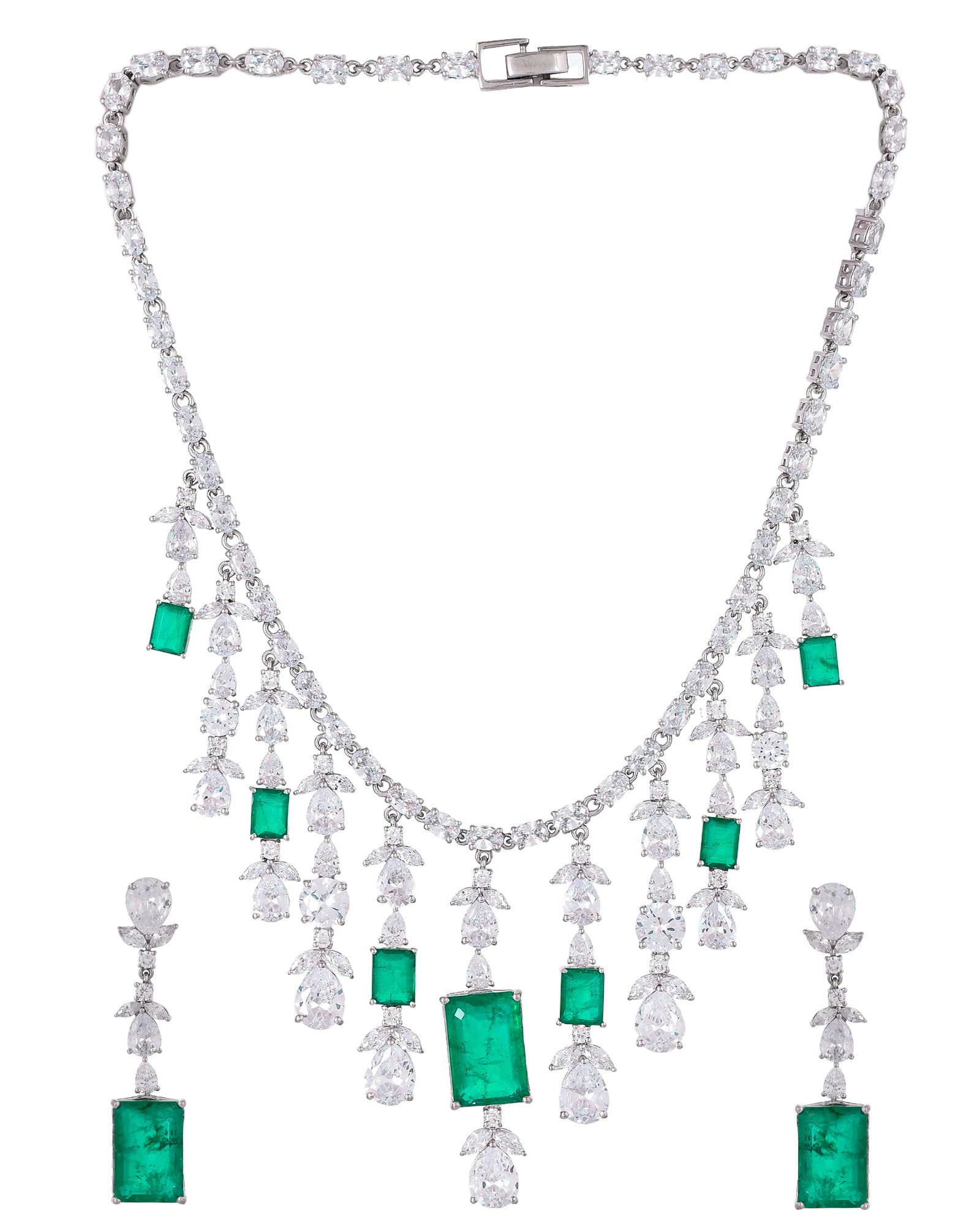 High End Colored Stones Studded Silver Necklace