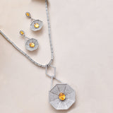 Designer Champagne Colored Stones Silver Necklace