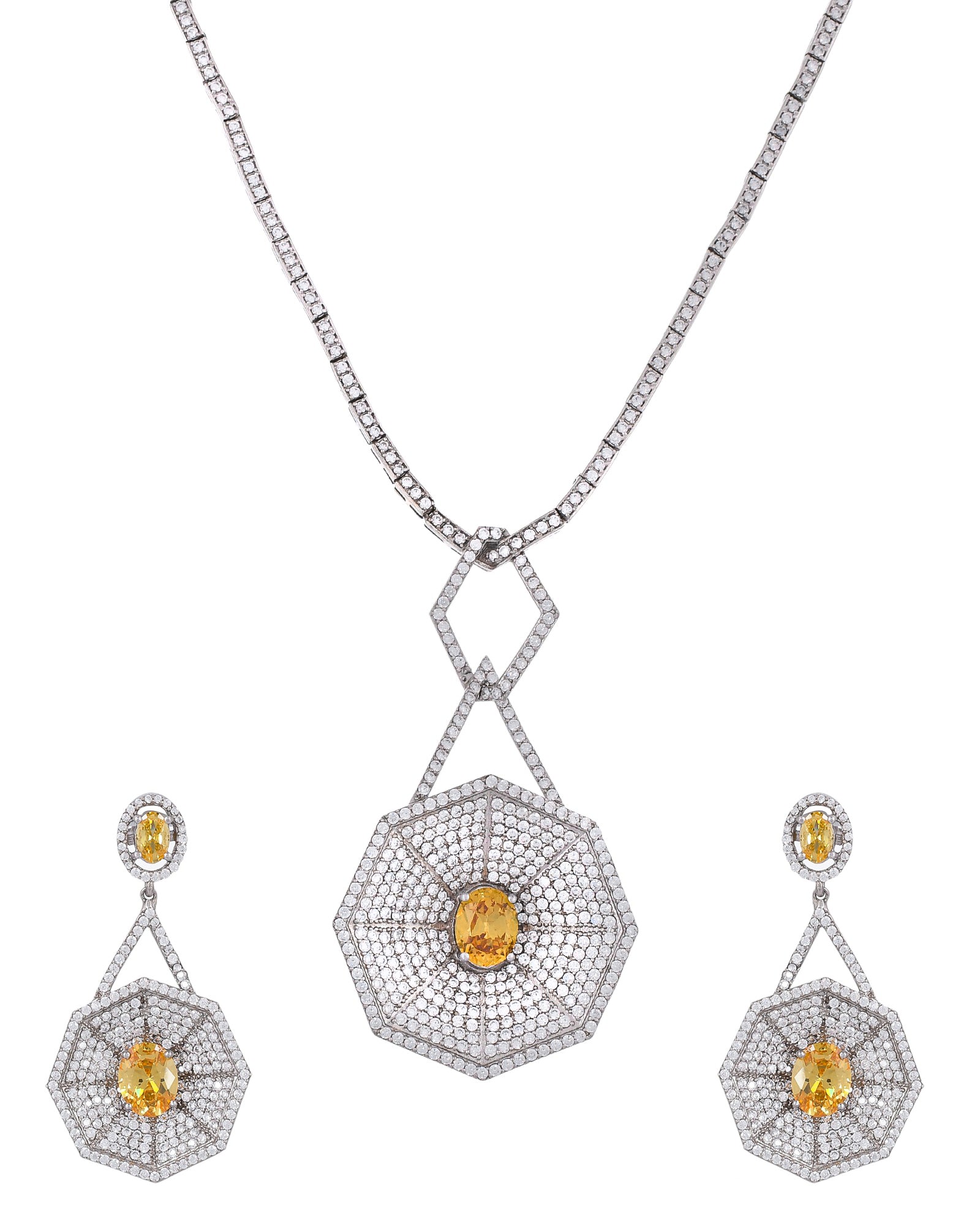 Designer Champagne Colored Stones Silver Necklace