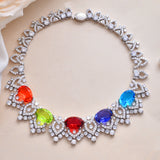 Designer Multi Color Silver Necklace