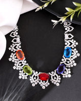 Designer Multi Color Silver Necklace