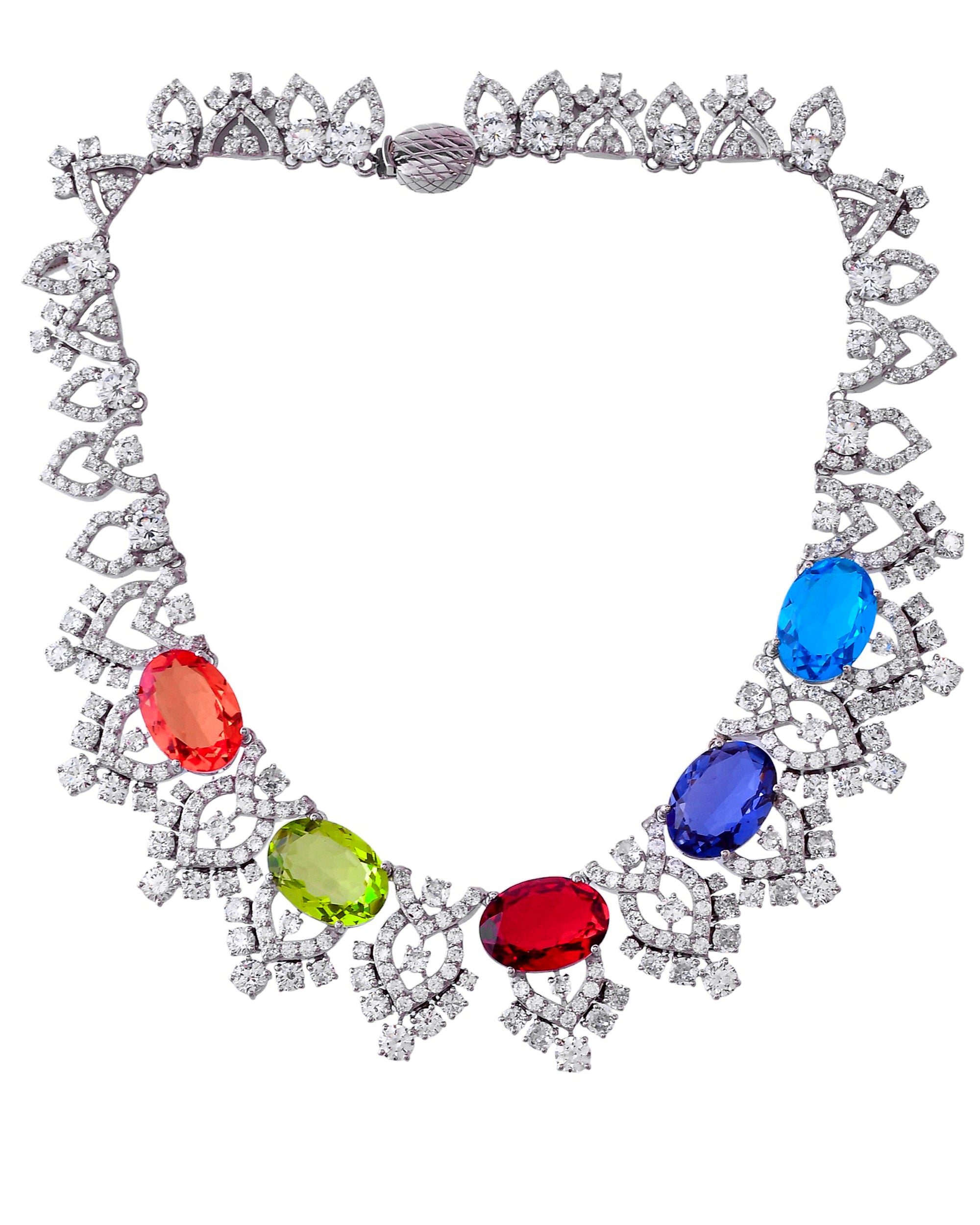 Designer Multi Color Silver Necklace