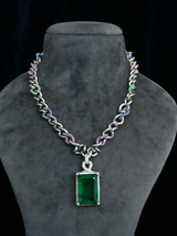 Exclusive Multi Color and Big Emerald Chain Necklace